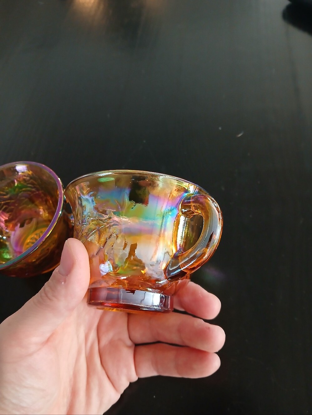 Iridescent Marigold Glass Punch Cups/ Indiana Glass